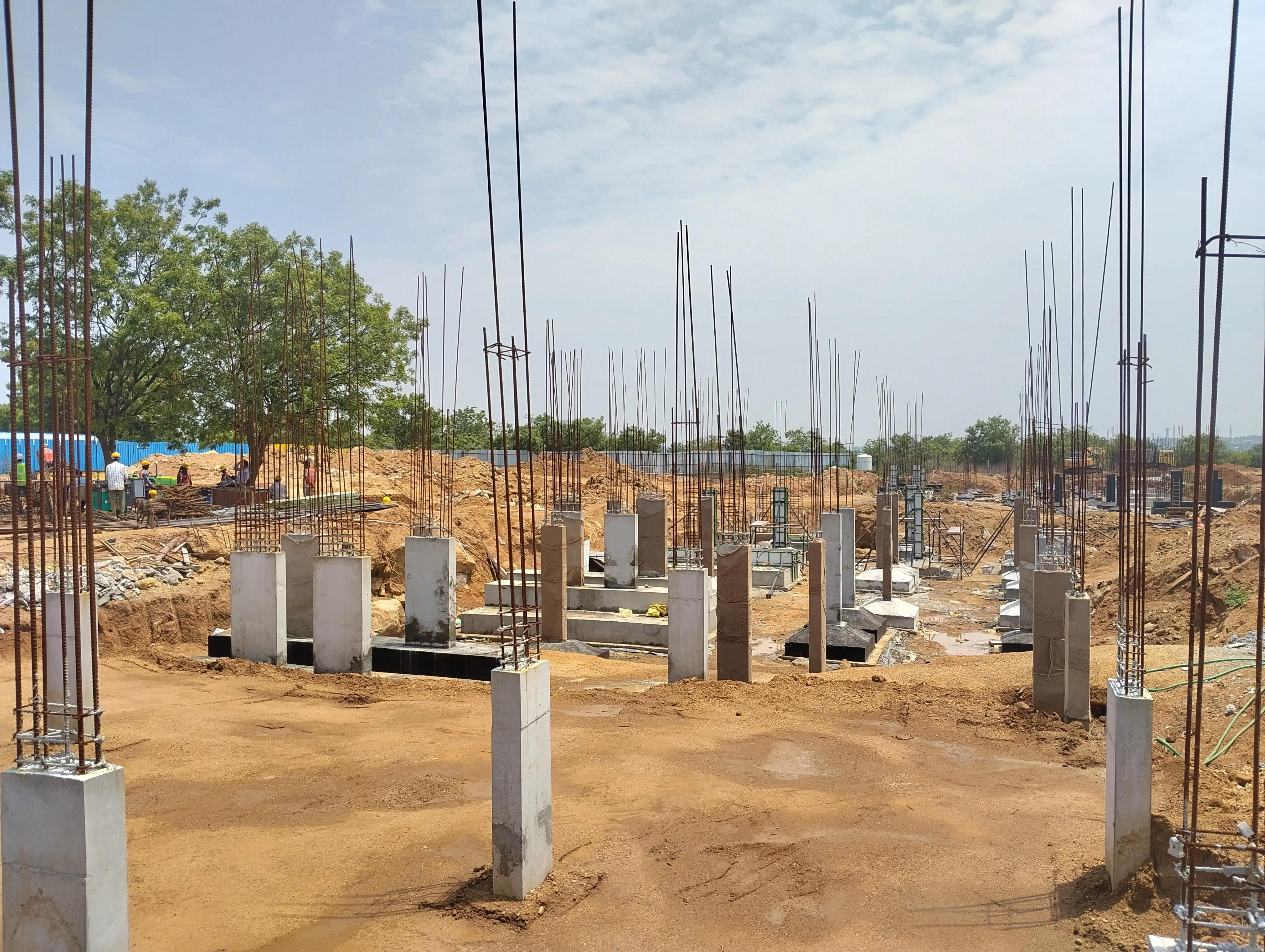 Column formwork installation on site