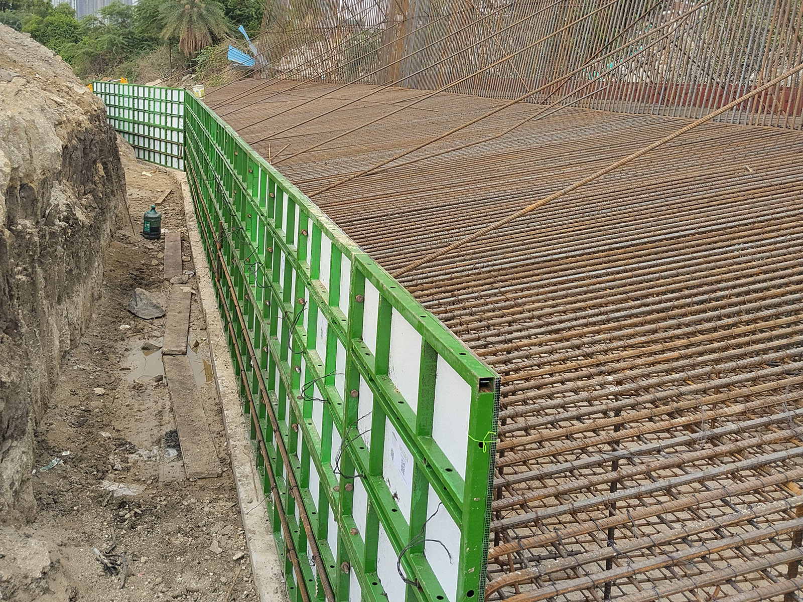 Wall formwork panels positioned on site