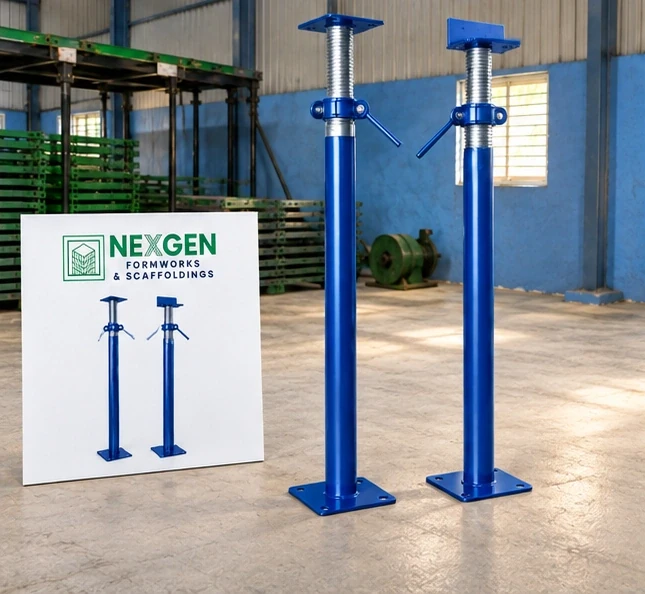 Adjustable steel props for construction support